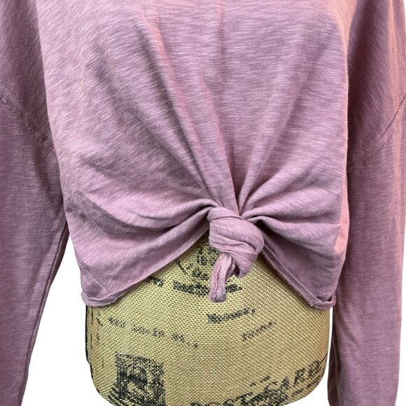 Free People FP Beach Pink Tie-Front Knit Womens Medium Long Sleeve Crop Top - Picture 4 of 11